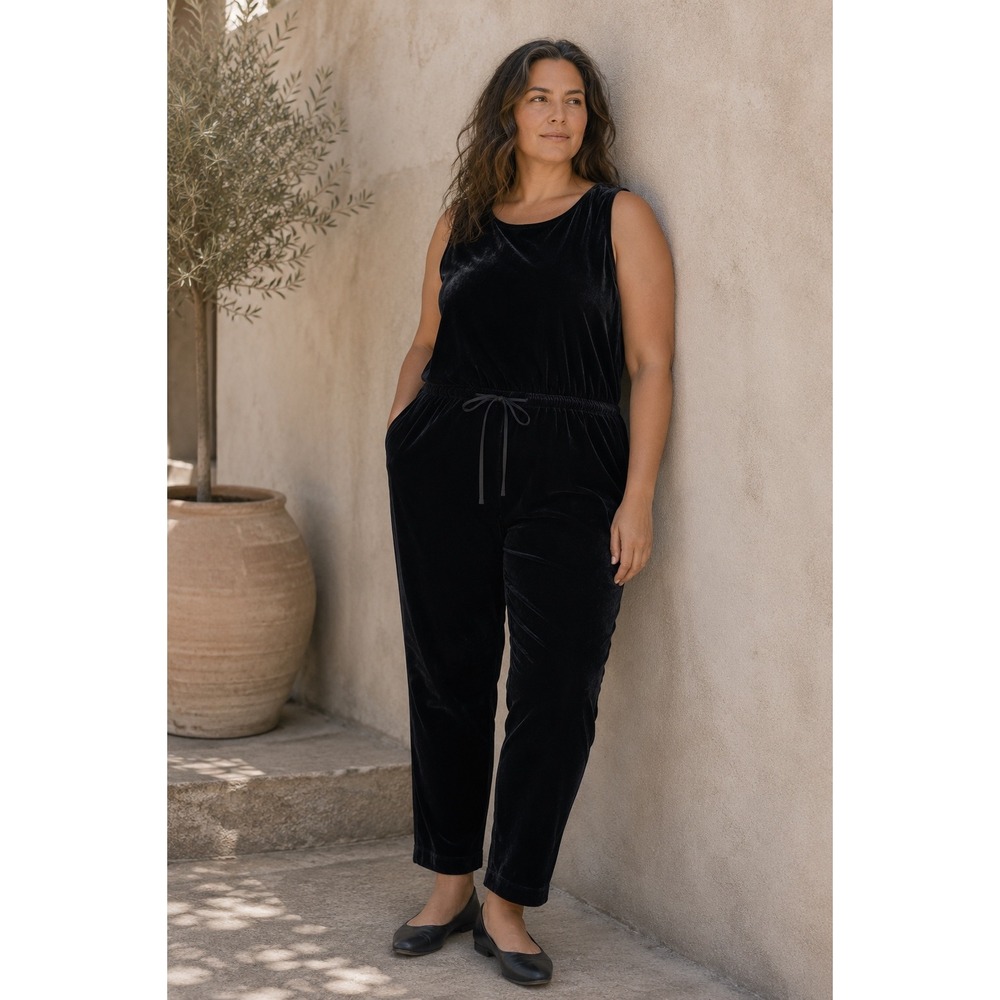 Eileen Fisher SLOUCHY Black Velvet Sleeveless Jumpsuit‎ Plus WOMEN 1X